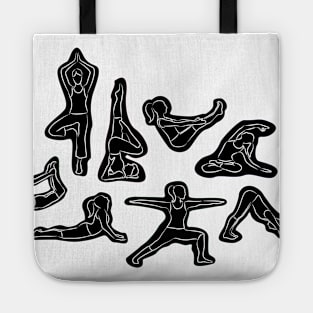 yoga Asanas - Black and White Tote