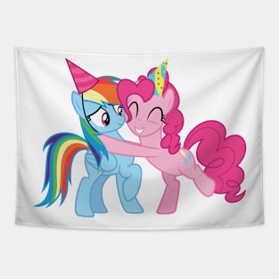 Party Rainbow and Pinkie hug Tapestry