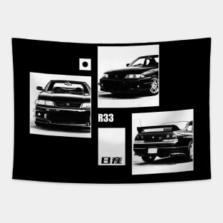 NISSAN SKYLINE GT-R R33 Black 'N White Archive (Black Version) Tapestry