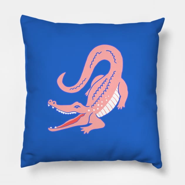 Snappy Pink Alligator Pillow by latheandquill