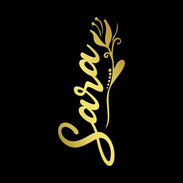 Sara Name Faux Gold Yellow Tulip Flourish by xsylx