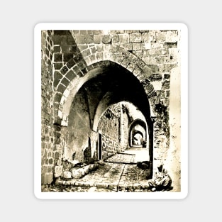 Gothic arch with medieval urban walkway Magnet