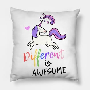 Different Is Awesome! Unicorn Design Pillow