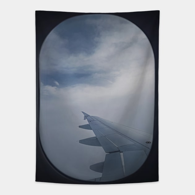 Plane flight through the dense clouds Tapestry by psychoshadow