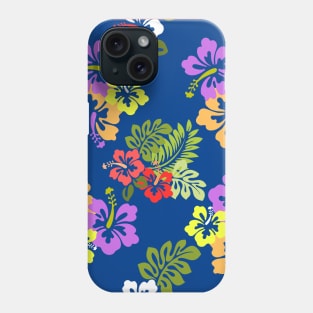 Colorful Hibiscus Flowers in Blue Phone Case