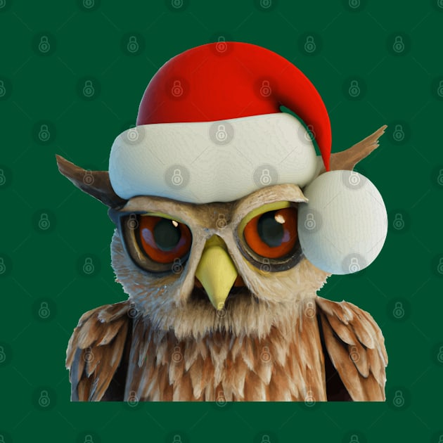 Funny Christmas Owl Wearing Santa Hat by taiche