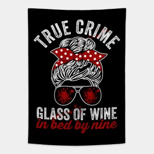 True Crime Glass Of Wine In Bed By Nine Funny Murderino Tapestry