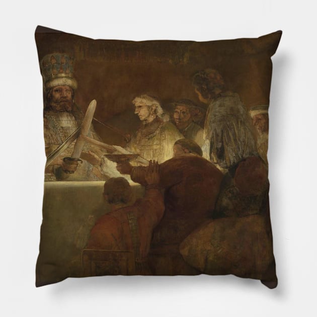 The Conspiracy of the Batavians - Rembrandt Pillow by KargacinArt