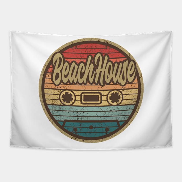 Beach House Retro Cassette Circle Tapestry by penciltimes