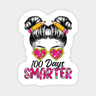 100 Days Smarter Girls Messy Bun Hair 100th Day Of School Magnet