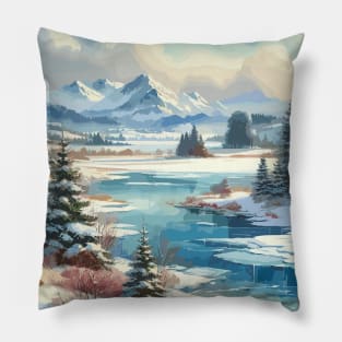 Winter Lake Winter Landscape Pillow