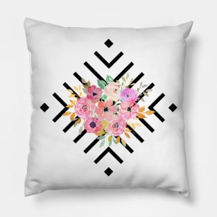 Watercolor floral and geometric diamond design Pillow