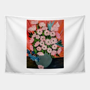 Some lovely pink flowers in a turquoise vase Tapestry