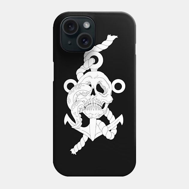 Skull tentacle with anchor white underlay Phone Case by NicsPics