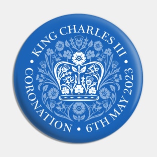 King Charles III Official Coronation Emblem white on blue Pin