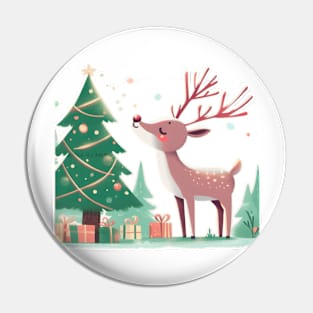 Reindeer Enjoying Their Christmas Tree - White Background Pin