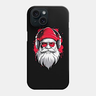 Santa Claus red glasses headphones retro vintage design Phone Case