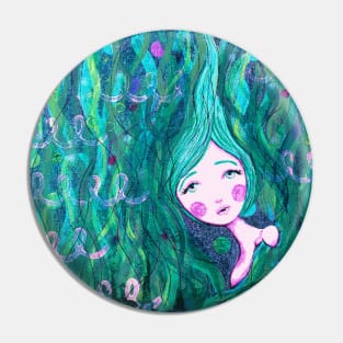 Shy Little Mermaid in the Seaweed Pin