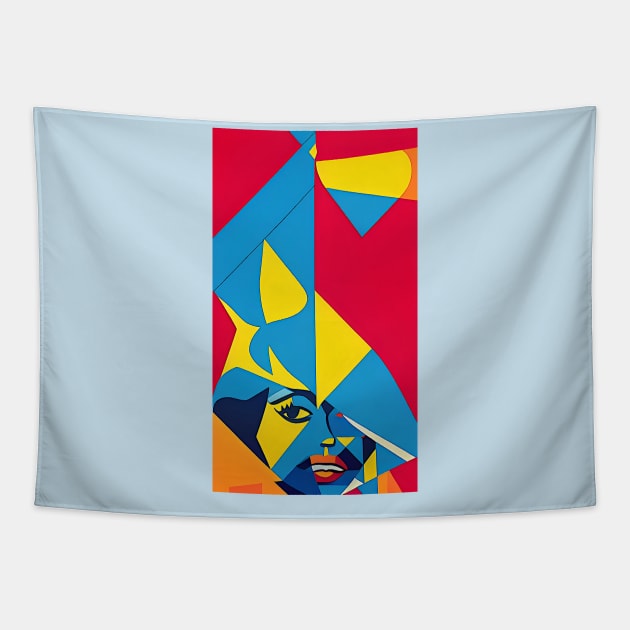 Abstract Modern: Bold Colors Woman Face Tapestry by ArtBeatsGallery