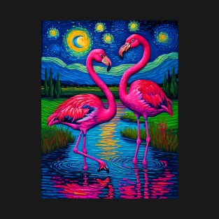 Flamingos in starry night T-Shirt