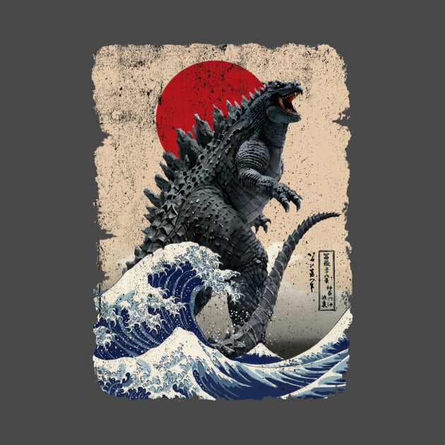 Godzilla and the Wave Tan Background - Rough by DavidLoblaw
