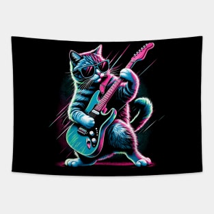 Electric Guitar Cat Rock Music Retro Funny Cat Tapestry