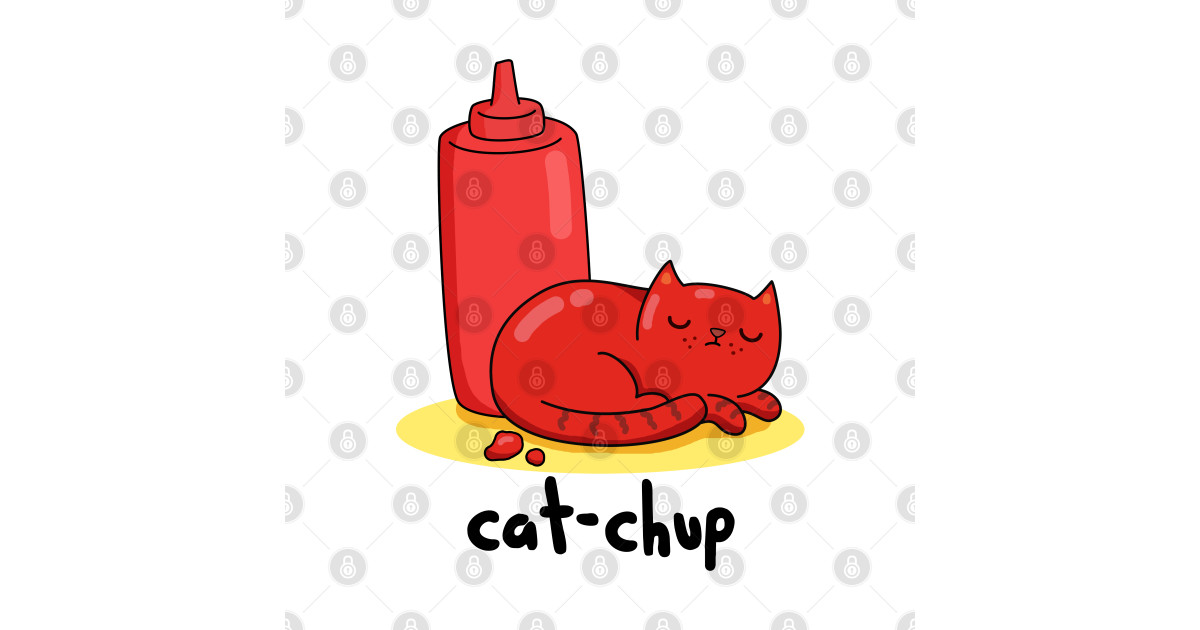 Catchup Cute Red Cat Ketchup Pun Cat Pun Pin TeePublic