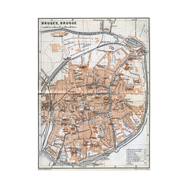 Vintage Map of Bruges Belgium (1905) by Bravuramedia