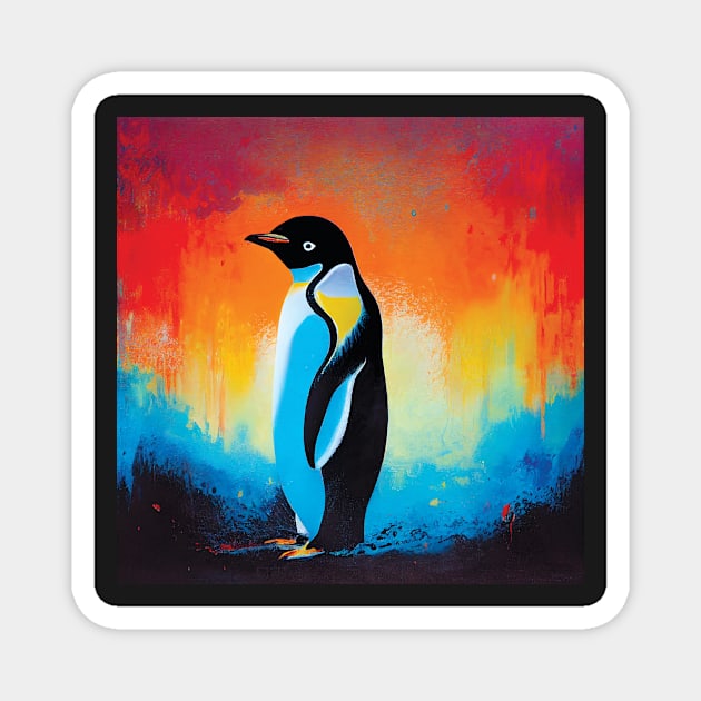 Colourful Penguin Oil Painting Magnet by Geminiartstudio