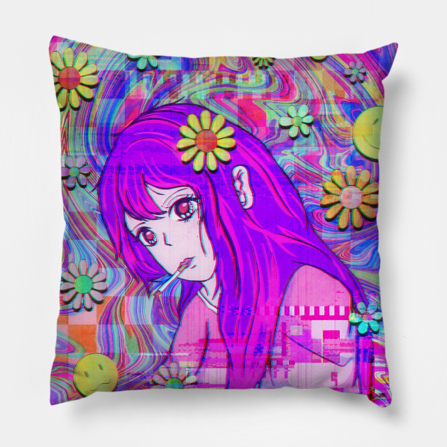 Kidcore Aesthetic Vaporwave Sad Anime Girl Retro Kidcore Pillow