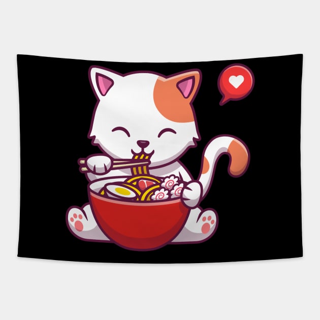Cat Kawaii Anime Japanese Ramen Food Girls Official Teenager Tapestry by ValareanCie