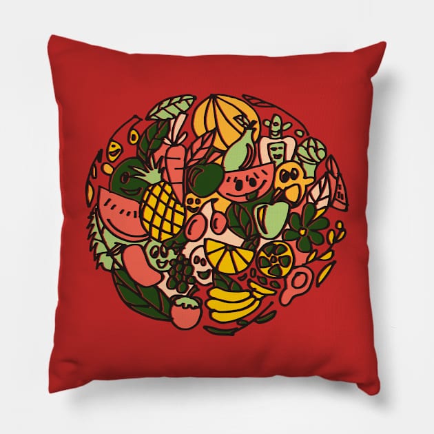 Fruits and Vegetables Pillow by herubintang