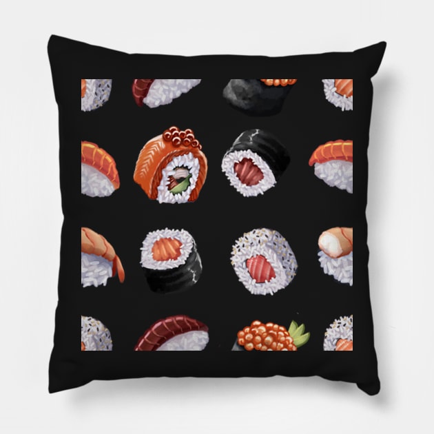 Sushi Japanese Rolls Nigiri Uramaki Pillow by Moemie