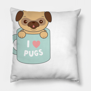 Kawaii Cute I love pugs t-shirt Pillow