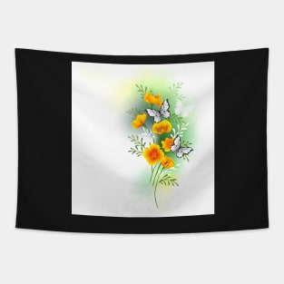 California Poppy with Butterflies Tapestry