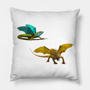 Yellow and Blue Dragon on Chartreuse Pillow