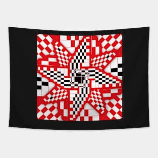 Red Black and White Checkered Pinwheel Optical Illusion Tapestry