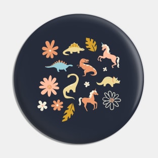 Dinosaurs + Unicorns in Coral + Blue Pin