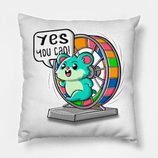 Hamster running on a ferris wheel. Motivational quote Pillow