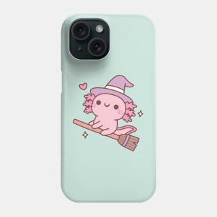 Cute Axolotl Witch Flying On A Broom Phone Case