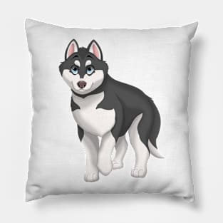 Black and White Siberian Husky Dog Blue Eyes Pillow