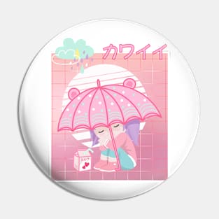 90s Japanese Kawaii Sad Girl Pink Japanese Strawberry Milk Pin