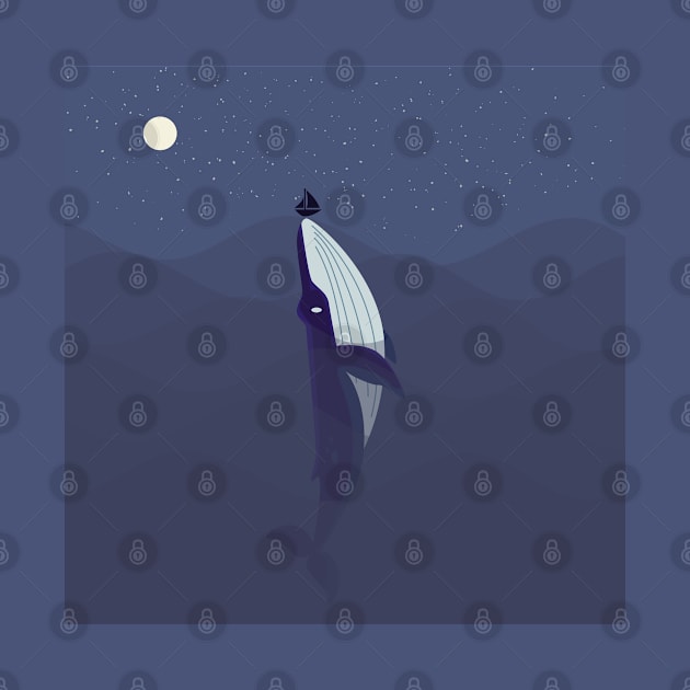 whale in the ocean illustration art by zaiynabhw