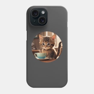 Cute Stripey Kitten With a Cup of Coffee Phone Case