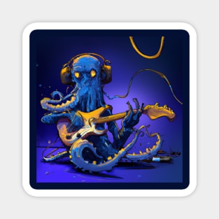 Blue Octopus Plays Jazz Guitar Magnet