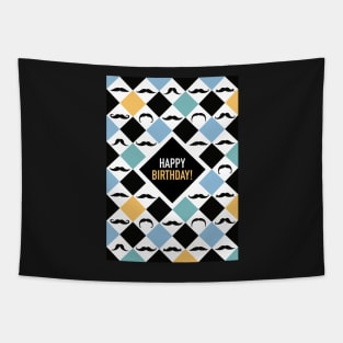 Happy Birthday! Mustaches Multi Blue Tapestry