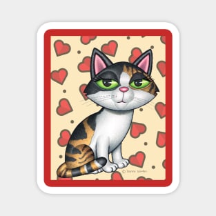 Beautiful Calico Kitty with Red Hearts Magnet