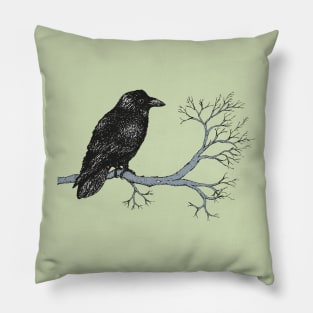 Raven pen drawing Pillow