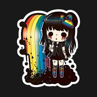 Black eyes Gothic girl loves rainbows T-Shirt