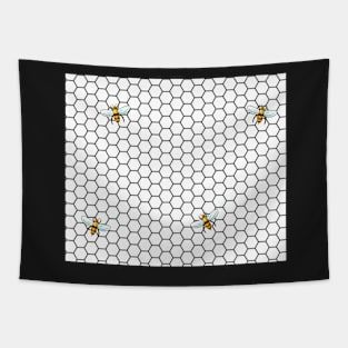 Black and White Honeycomb and Bees Tapestry